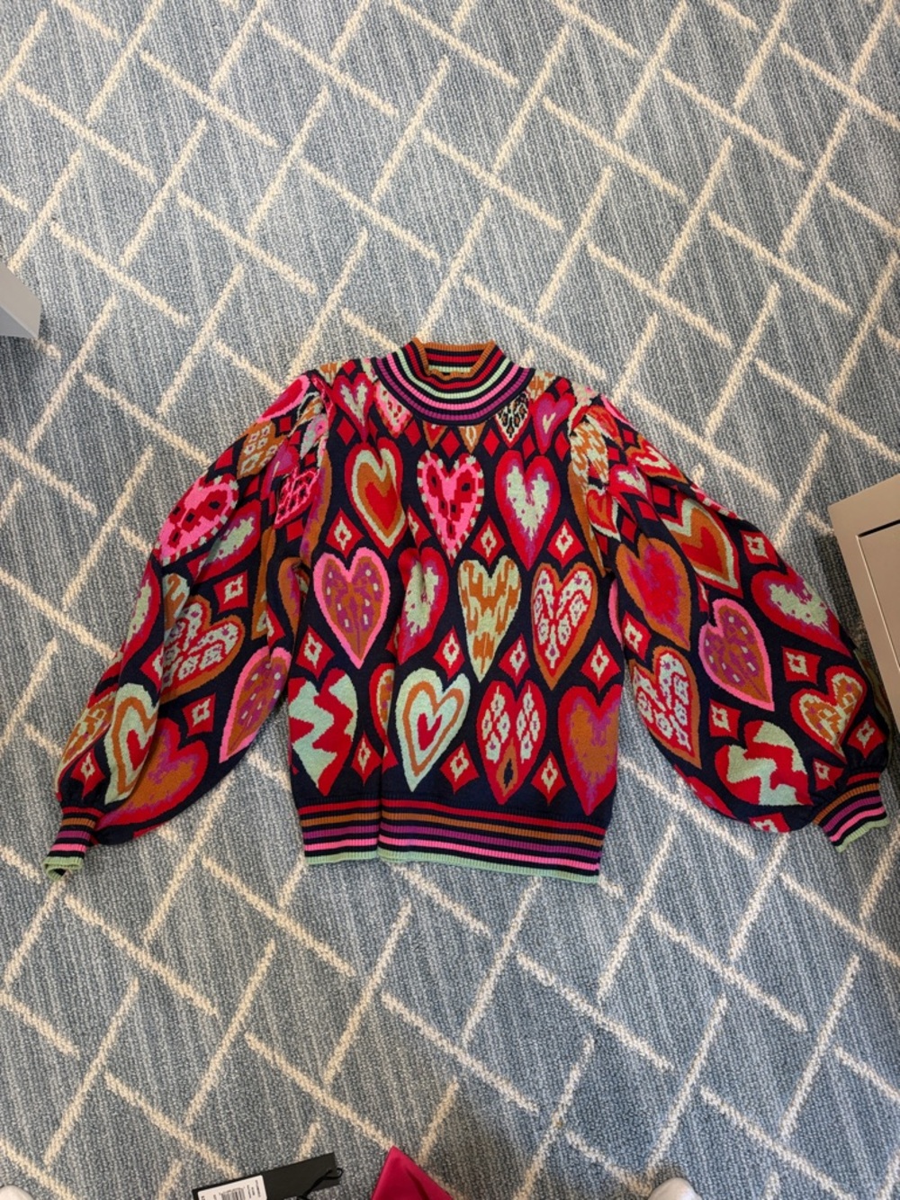 Bold Heart-Print Crewneck Sweater - Pink Multi